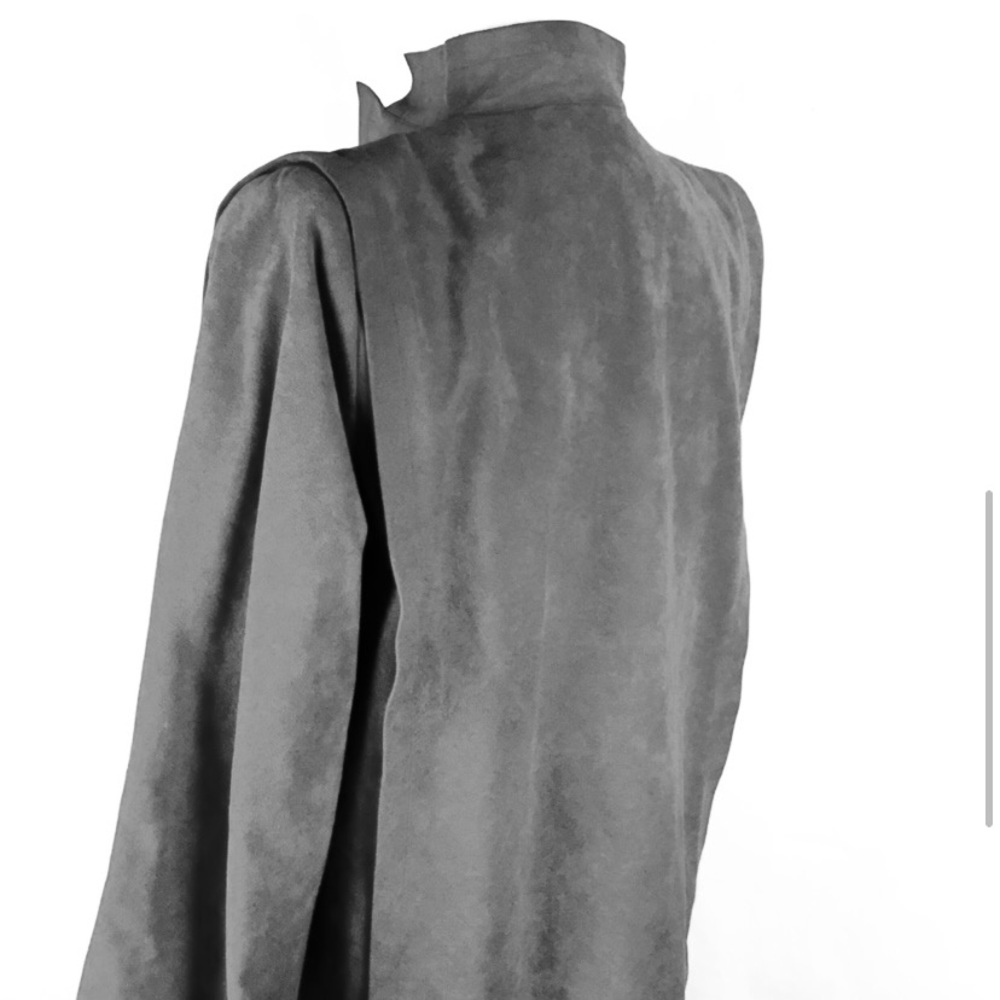 A Trigere Coat Vintage Suede Coat Long Open Soft Blue Size Large - Picture 2 of 13
